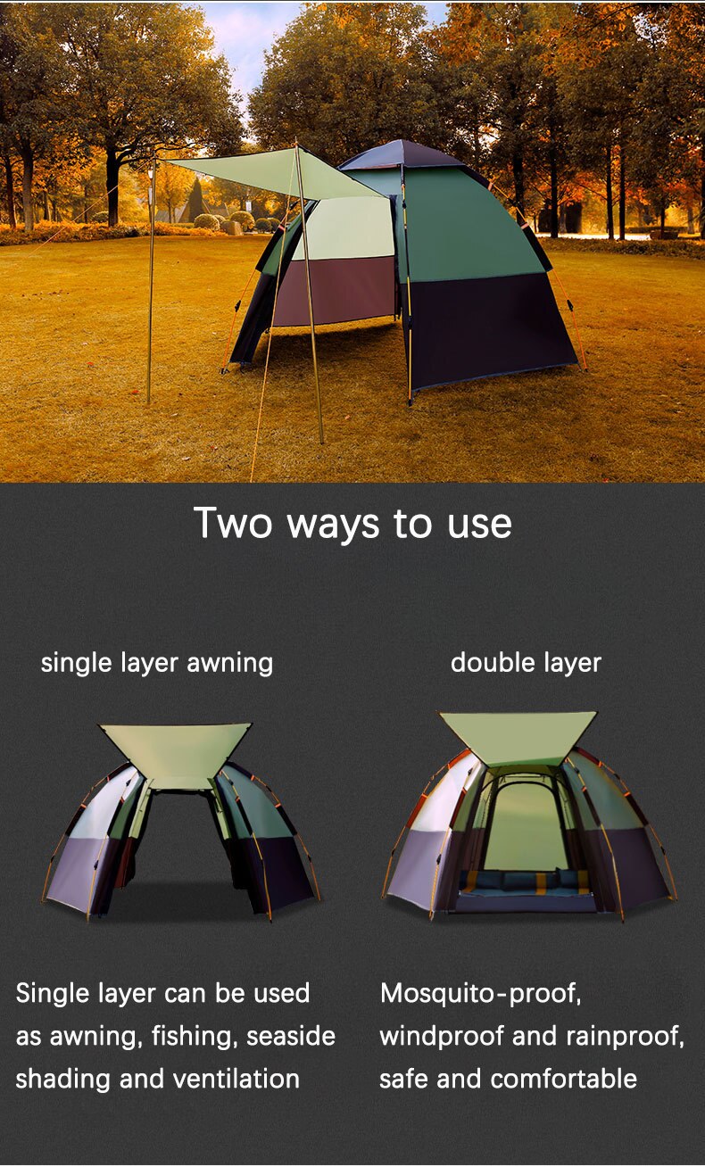 Cheap Goat Tents Automatic Outdoor Double Layer Hexagonal Tent Speed Opening 5 8 People Camping Rainproof Sunscreen Family Outing Equipment   